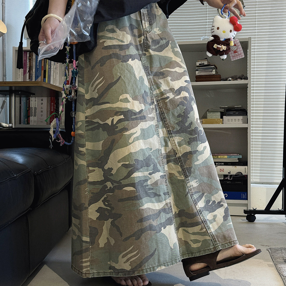 Camo long skirt women high waist vintage A-line maxi skirt