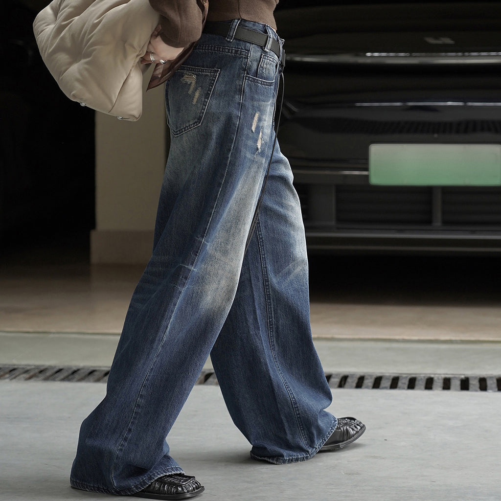 Retro ripped slim casual pants jeans