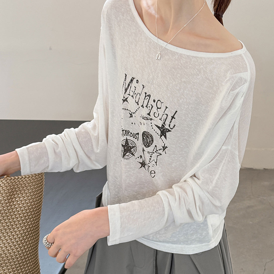 Women’s "Midnight" Star Print Off-Shoulder Long-Sleeve Top