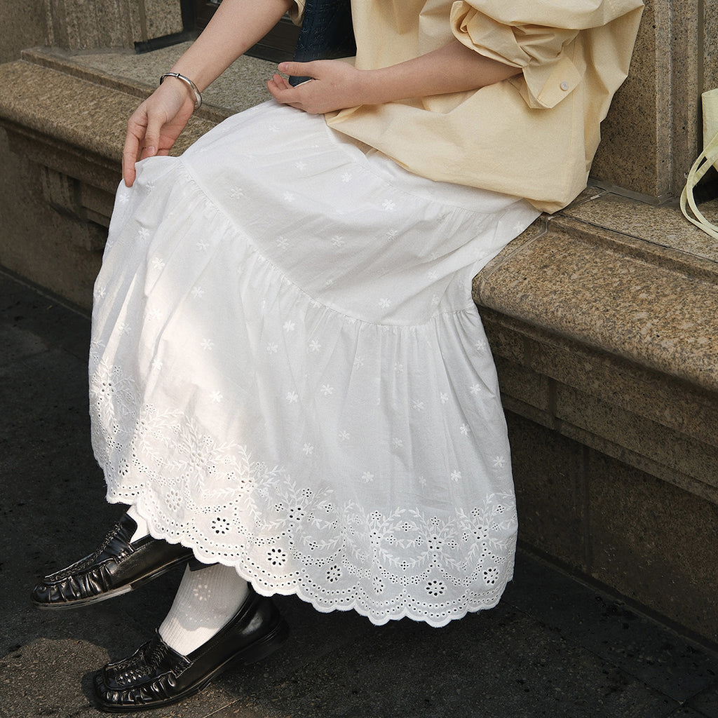 Bohemian floral hollow loose maxi skirt