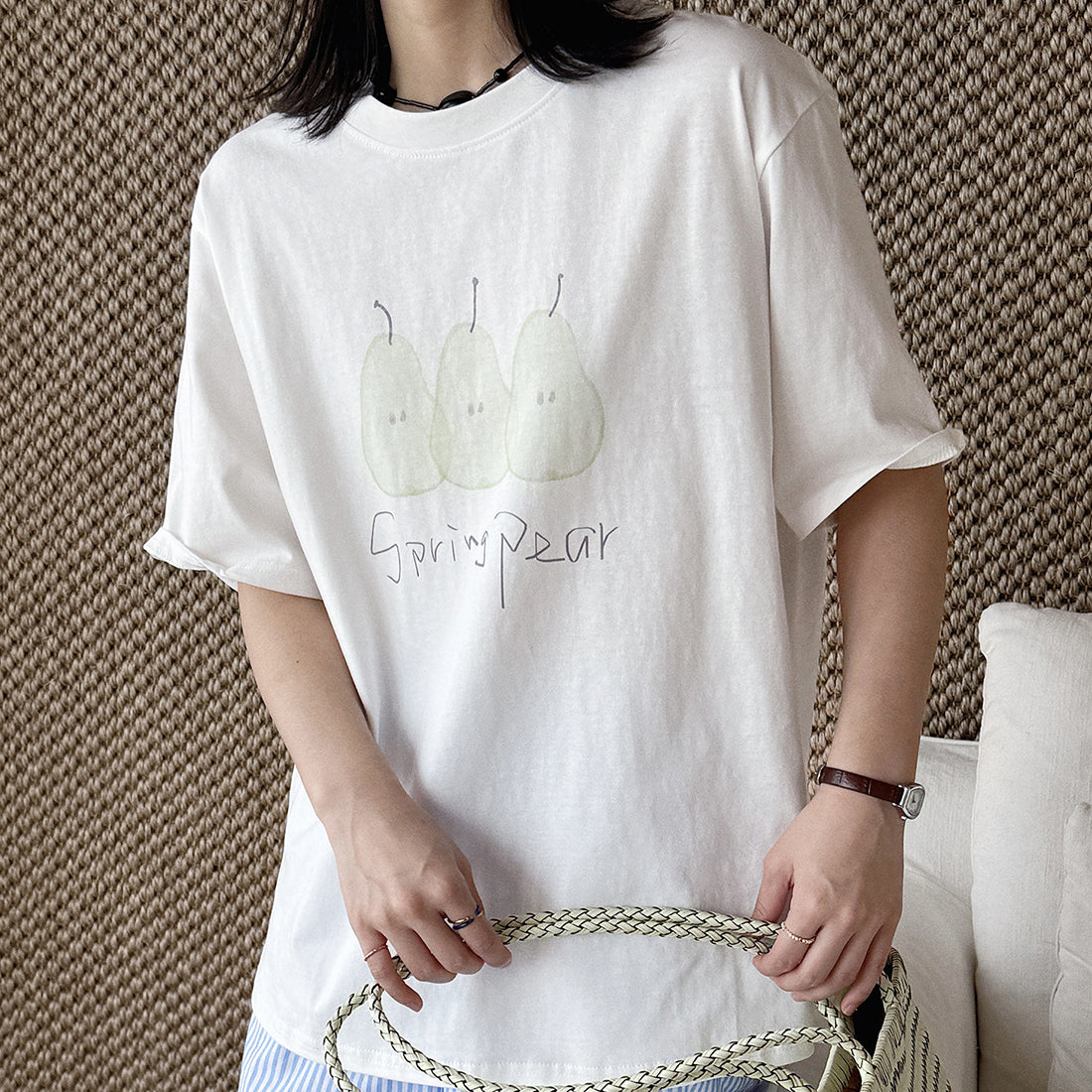 Oversized Spring Pear Graphic Cotton T-Shirt
