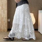 Boho lace embroidered maxi skirt with flowy silhouette and soft lining