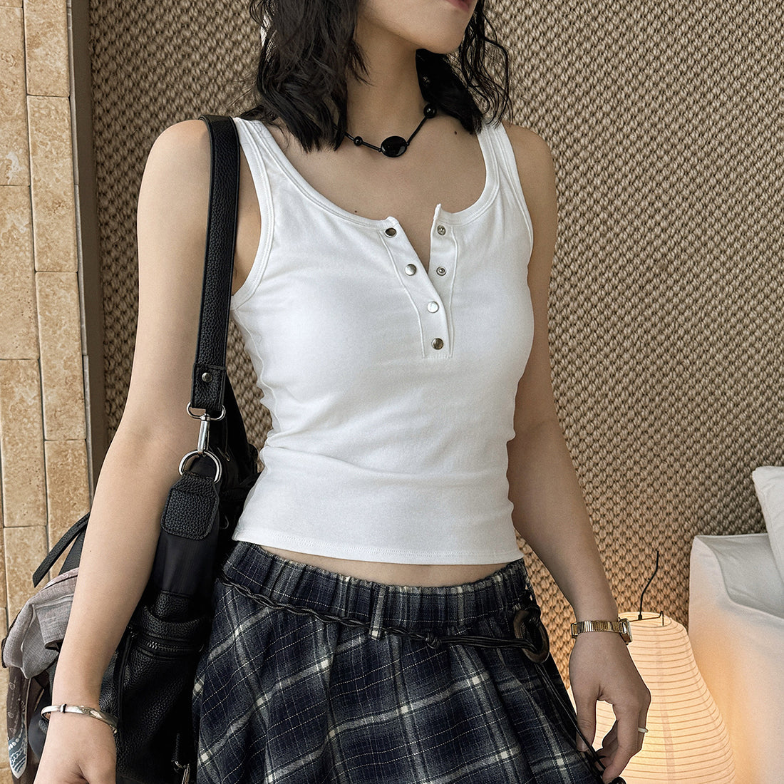 American retro button down sleeveless vest tank top