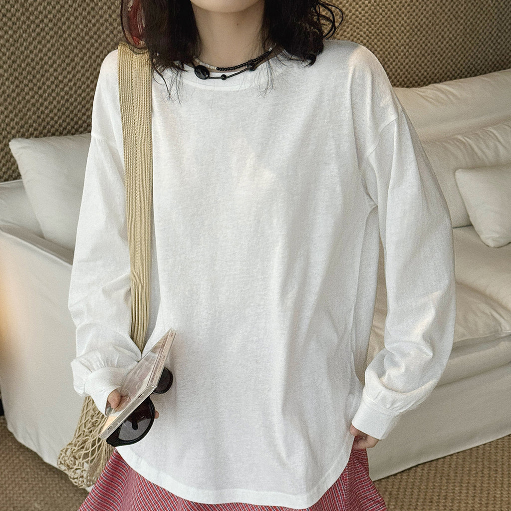 loose fit long sleeve t shirt basic cotton blend crew neck casual top