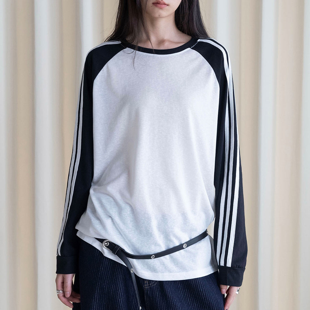 Retro contrasting striped loose T-shirt sunscreen top