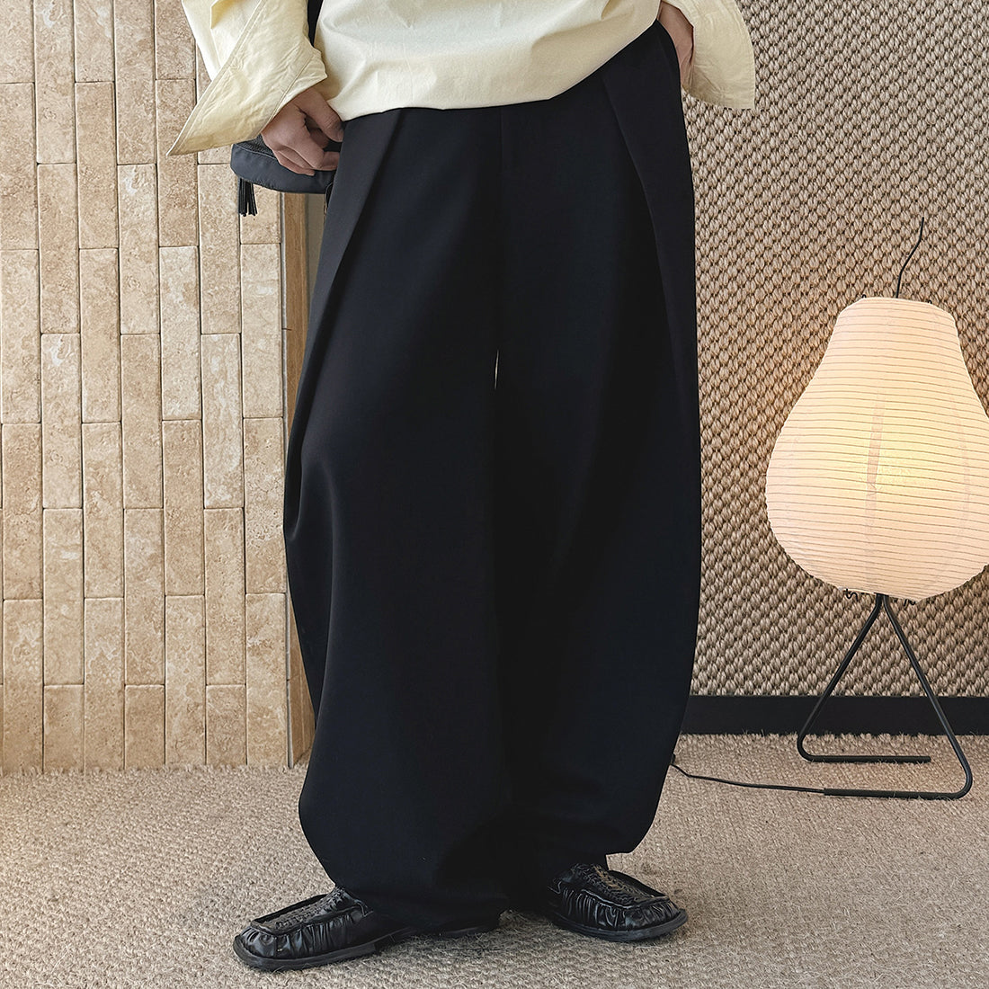 High waist loose fit structured wide leg pants