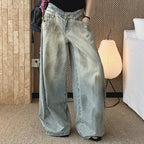 Women’s Double Waist Washed Wide Leg Denim Pants