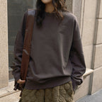 Round neck solid pullover loose long sleeved sweatshirt