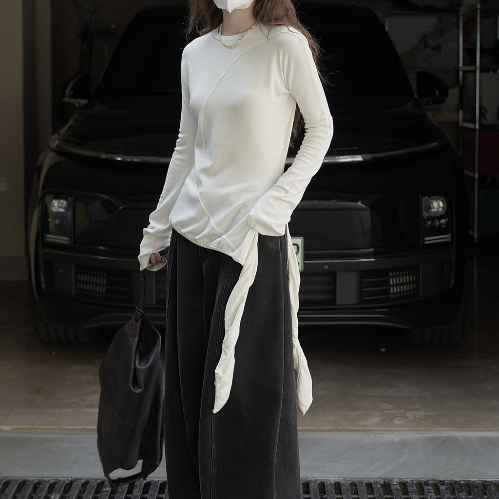 Asymmetric curved strap slim fit top