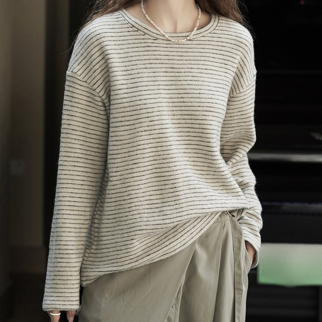 Simple striped loose round neck T-shirt top