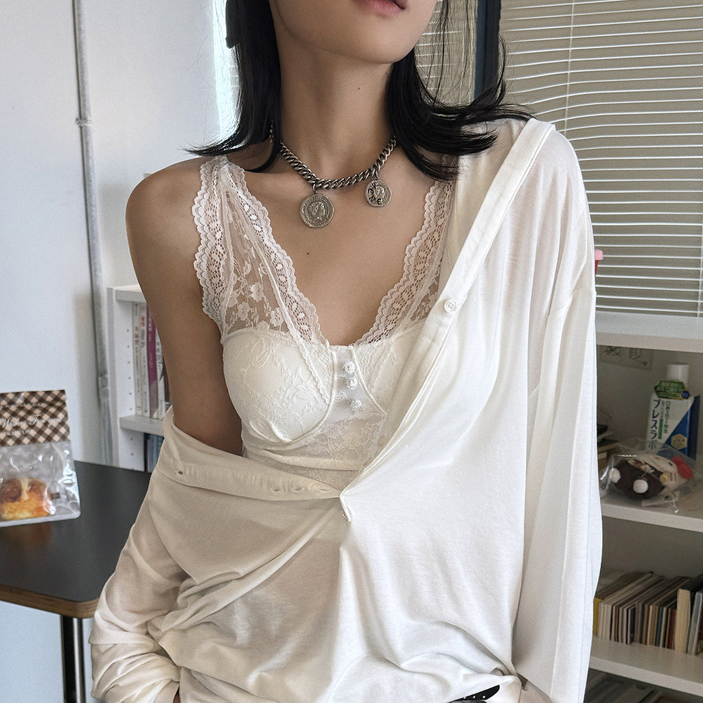 Women’s V-Neck Lace Camisole with Built-in Bra