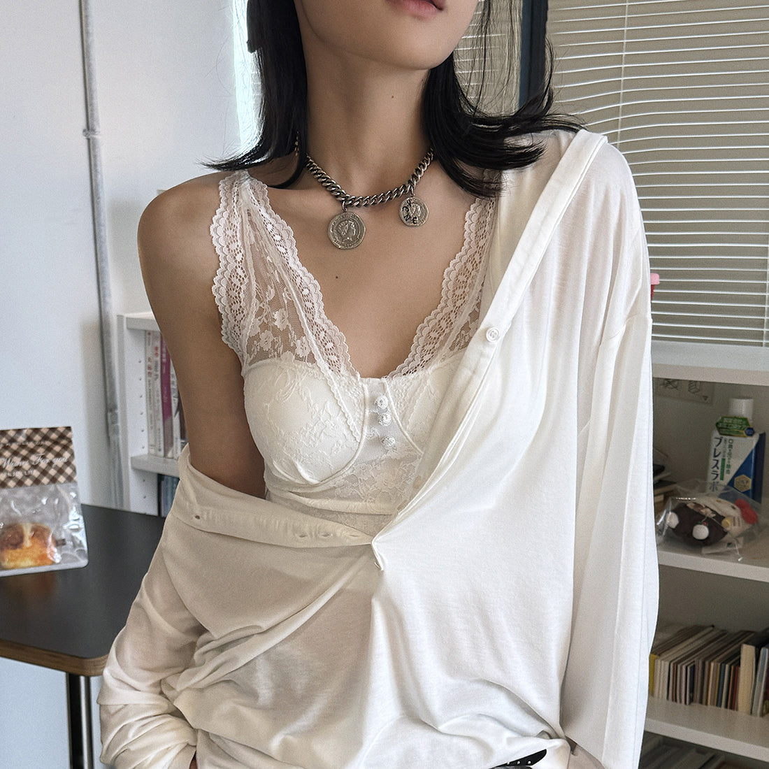 Women’s V-Neck Lace Camisole with Built-in Bra