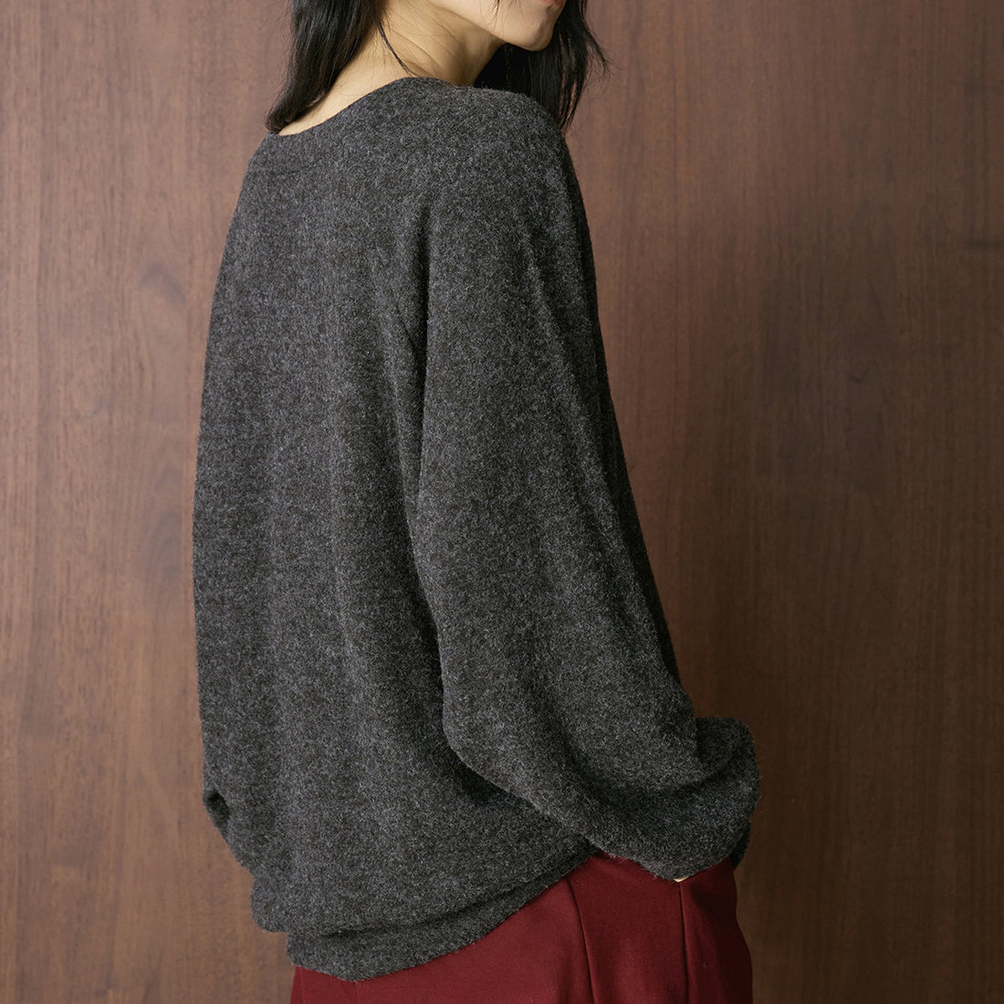 Retro V-neck plush knitted long sleeved loose sweater top