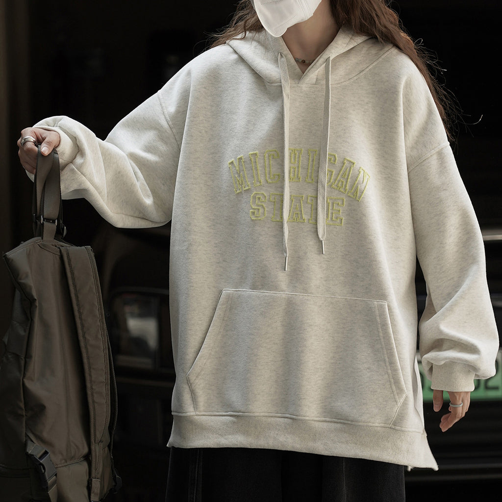 American letter printed loose hooded sweatshirt top