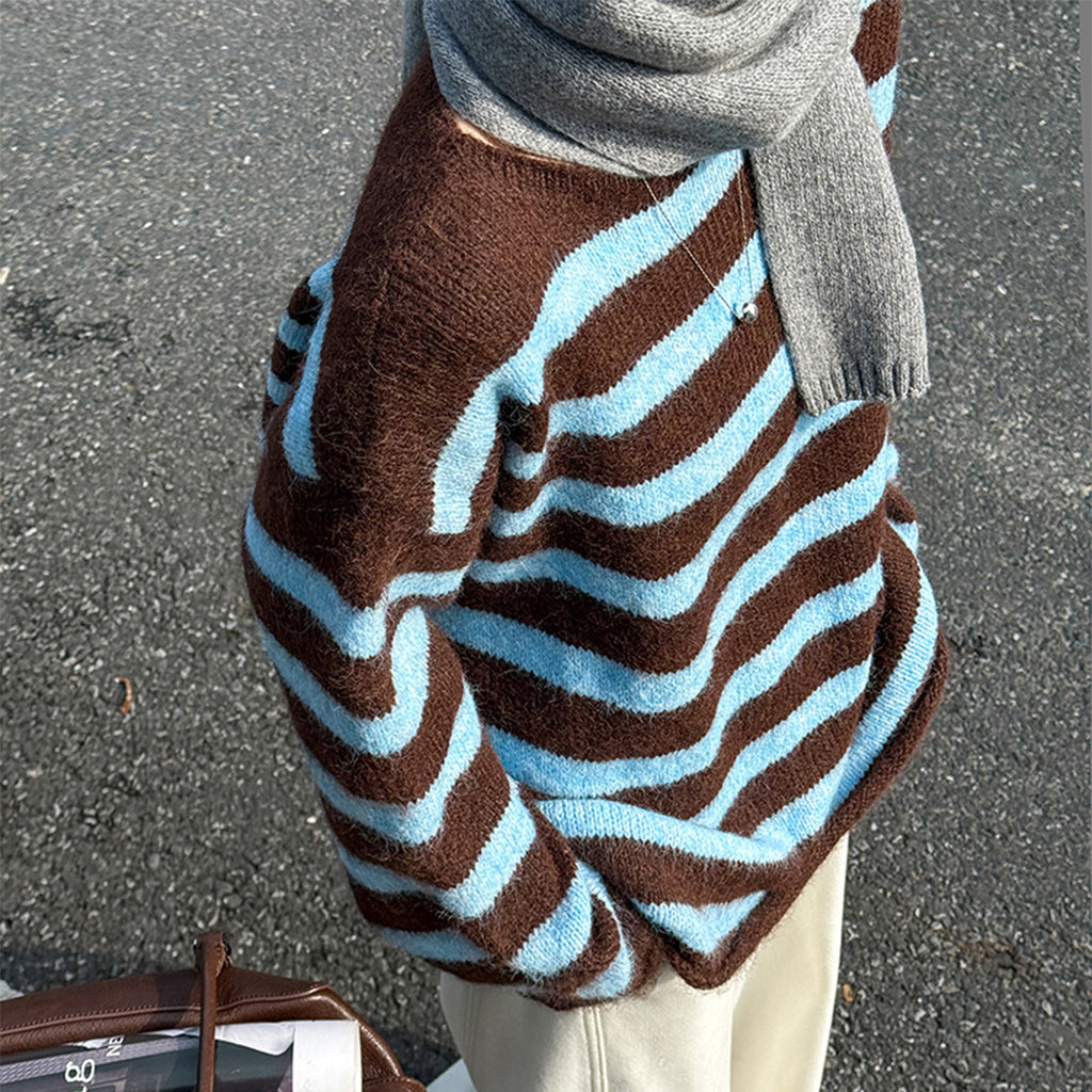 Striped Colorblock Long Sleeve Crewneck Sweater
