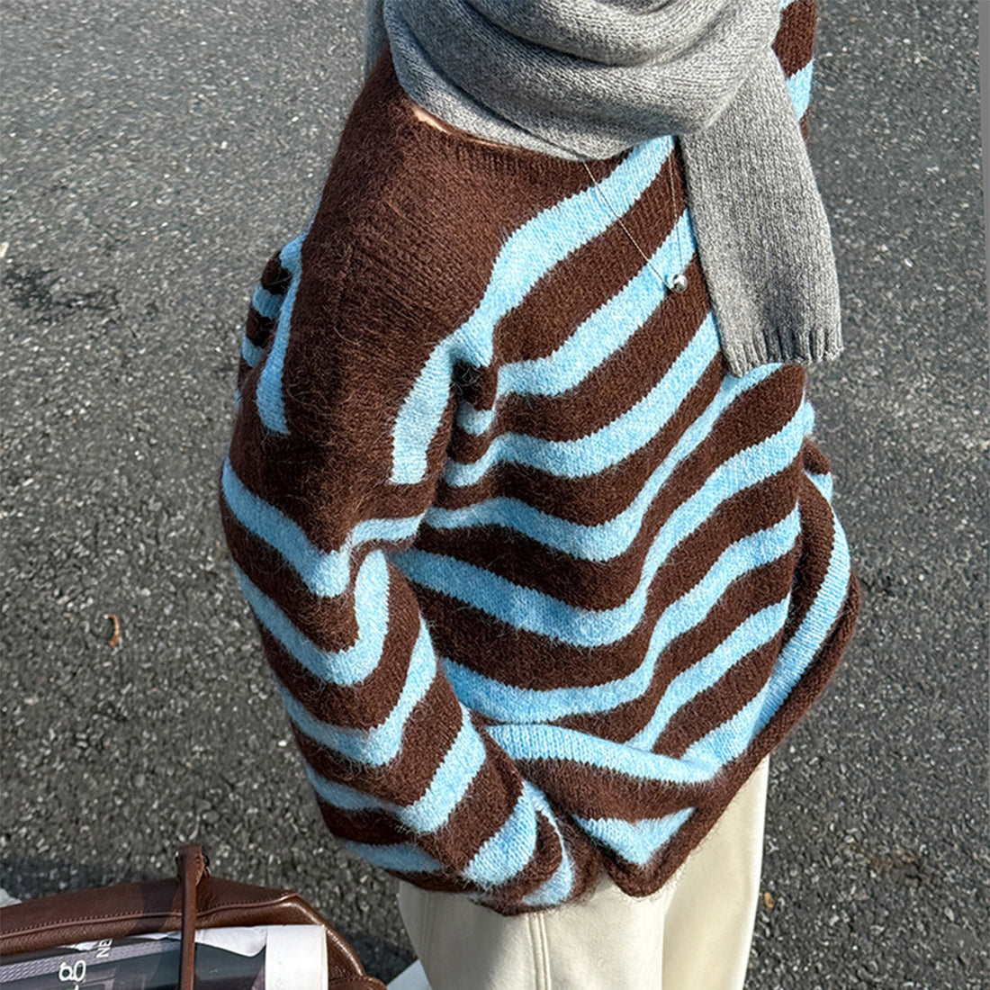 Striped Colorblock Long Sleeve Crewneck Sweater