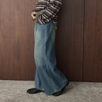 Retro washed loose micro flared jeans with belt