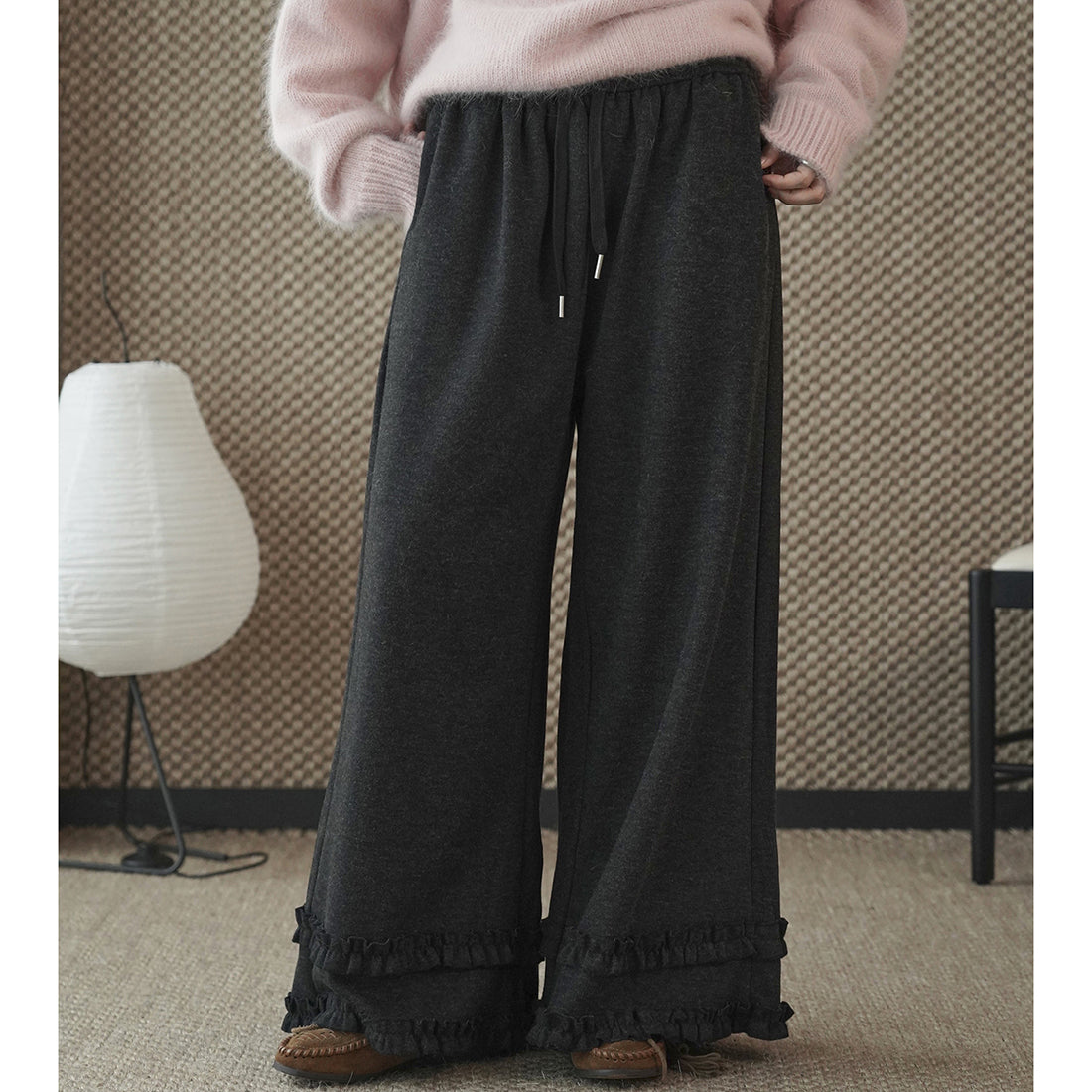 High waisted lotus leaf edge loose wide leg pants