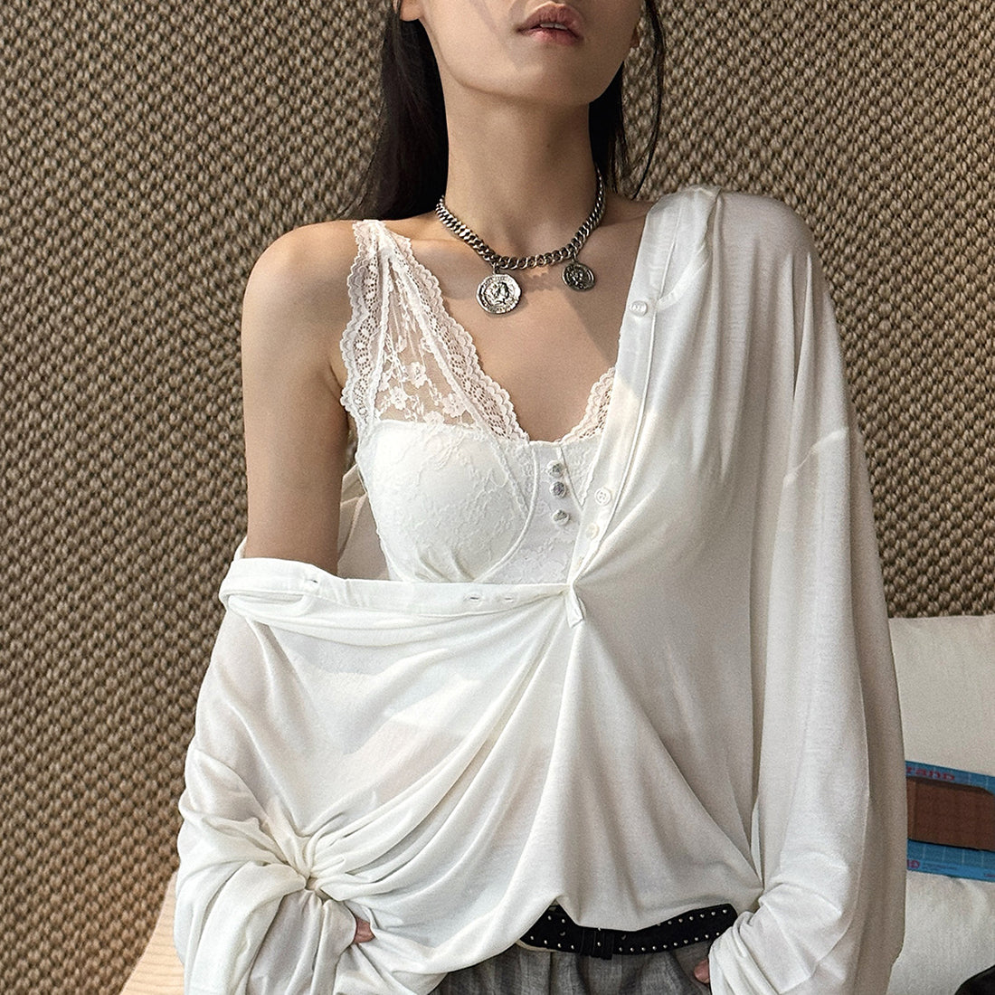 Women’s V-Neck Lace Camisole with Built-in Bra