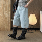 High Waist Cotton Denim Bermuda Shorts Loose Fit Wide Leg Casual Vintage Jeans