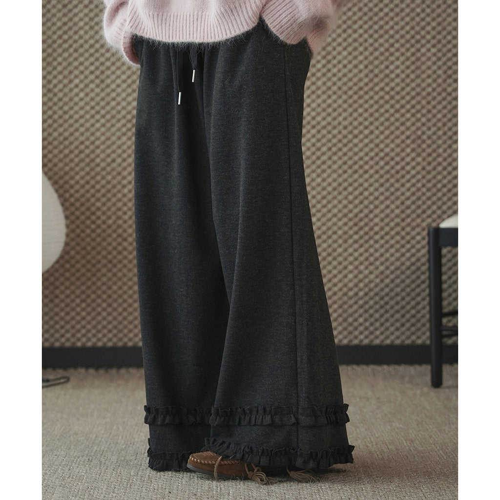 High waisted lotus leaf edge loose wide leg pants