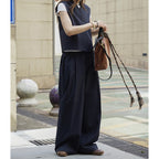 Retro short vest + I-shaped pleated curved trousers set