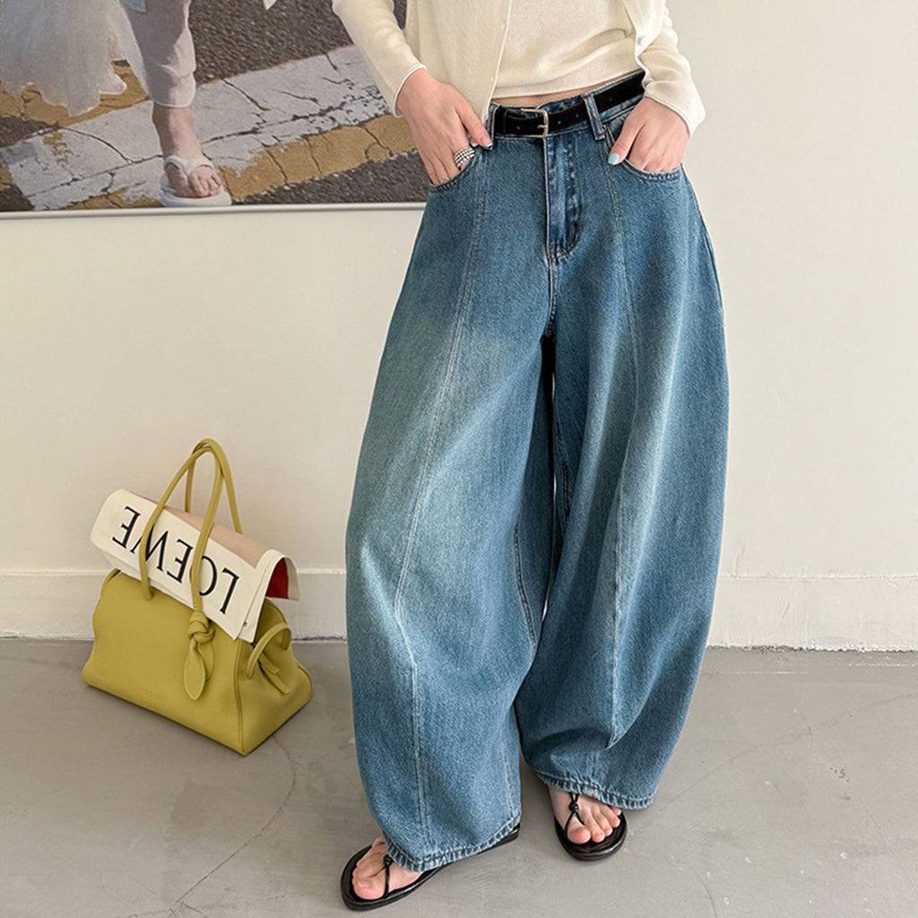 Wide leg jeans women high waist loose denim pants vintage wash trousers