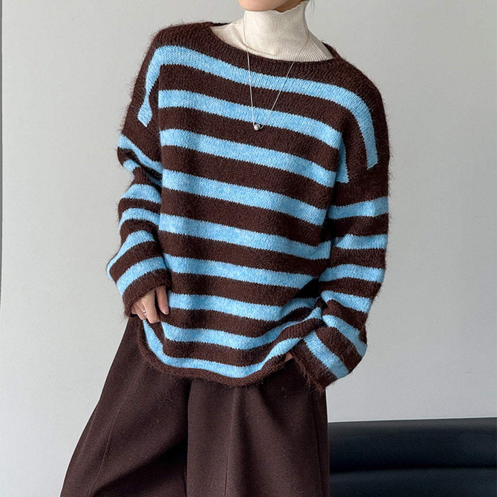 Striped Colorblock Long Sleeve Crewneck Sweater