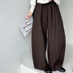 Retro high waist slimming wide leg casual curved knife pants