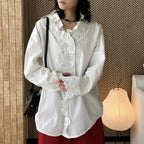Loose nail bead rose border patchwork shirt