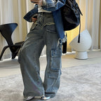 Retro ripped multi pocket loose silhouette jeans