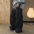 Retro contrasting leopard print loose jeans