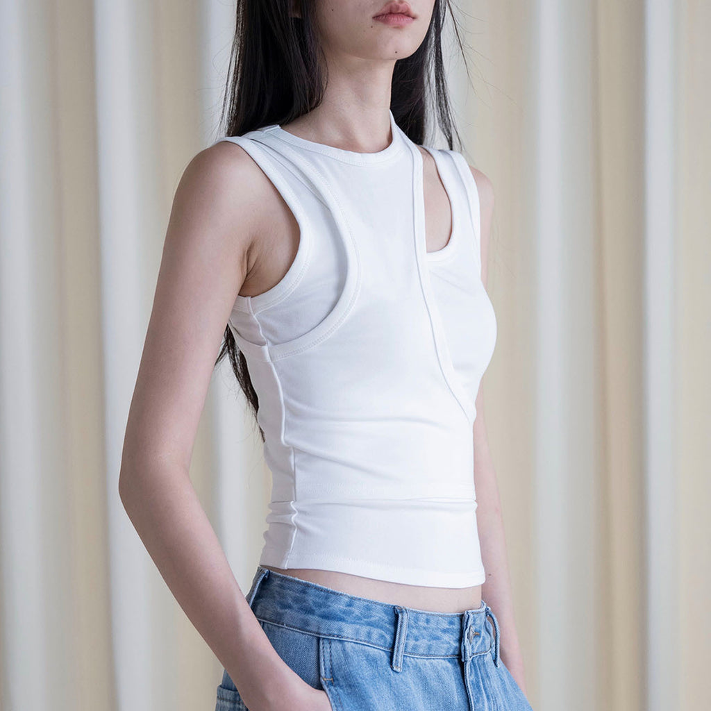 Fake two piece patchwork irregular vest tank top