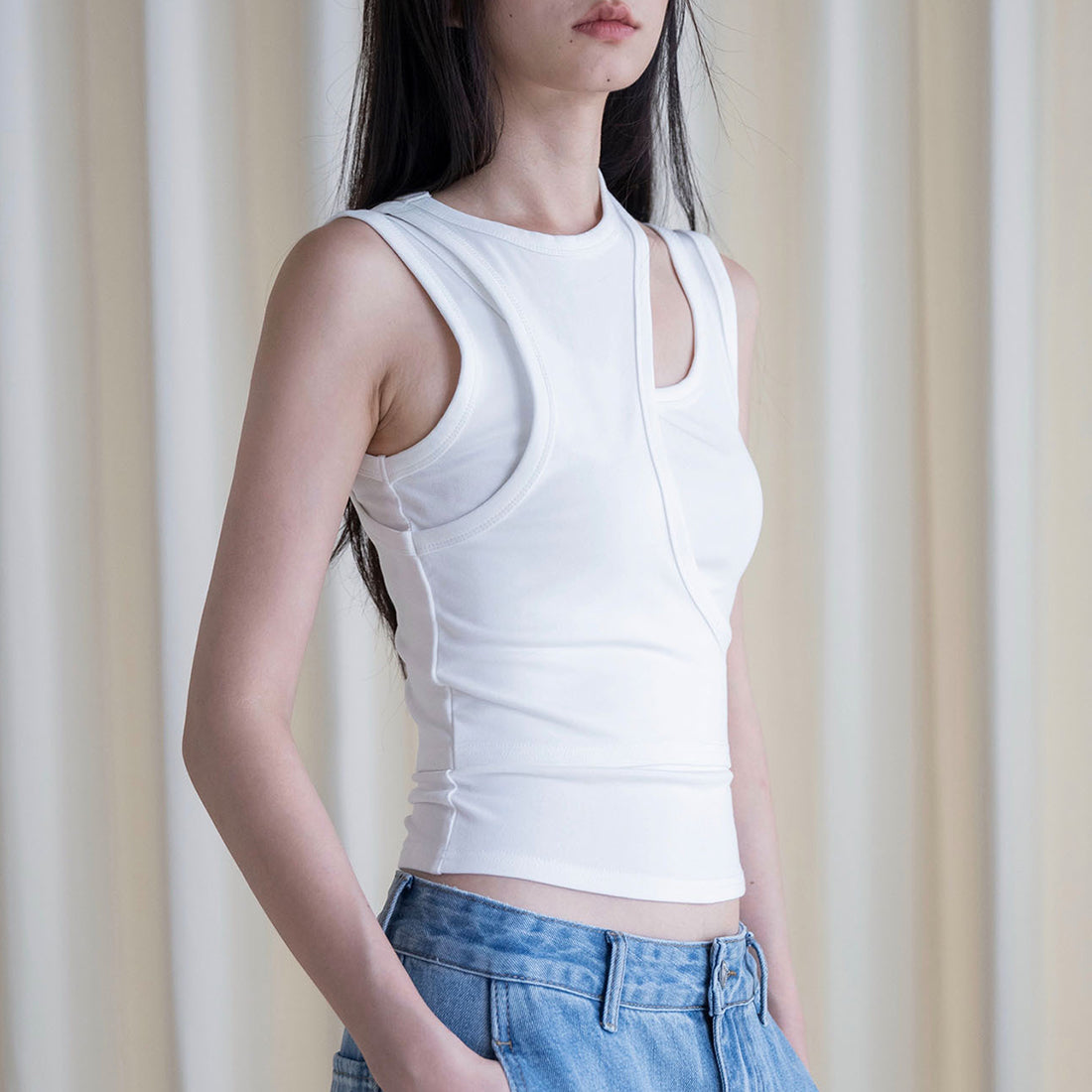Fake two piece patchwork irregular vest tank top