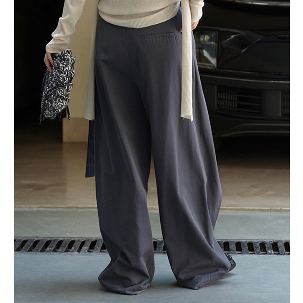 Retro slanted placket belt strap casual loose slimming pants