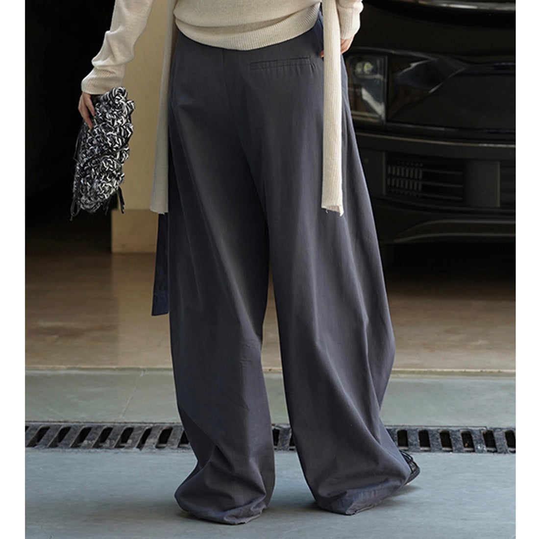 Retro slanted placket belt strap casual loose slimming pants