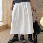 long skirt high waist elastic waist cotton a line midi skirt loose casual solid color skirt