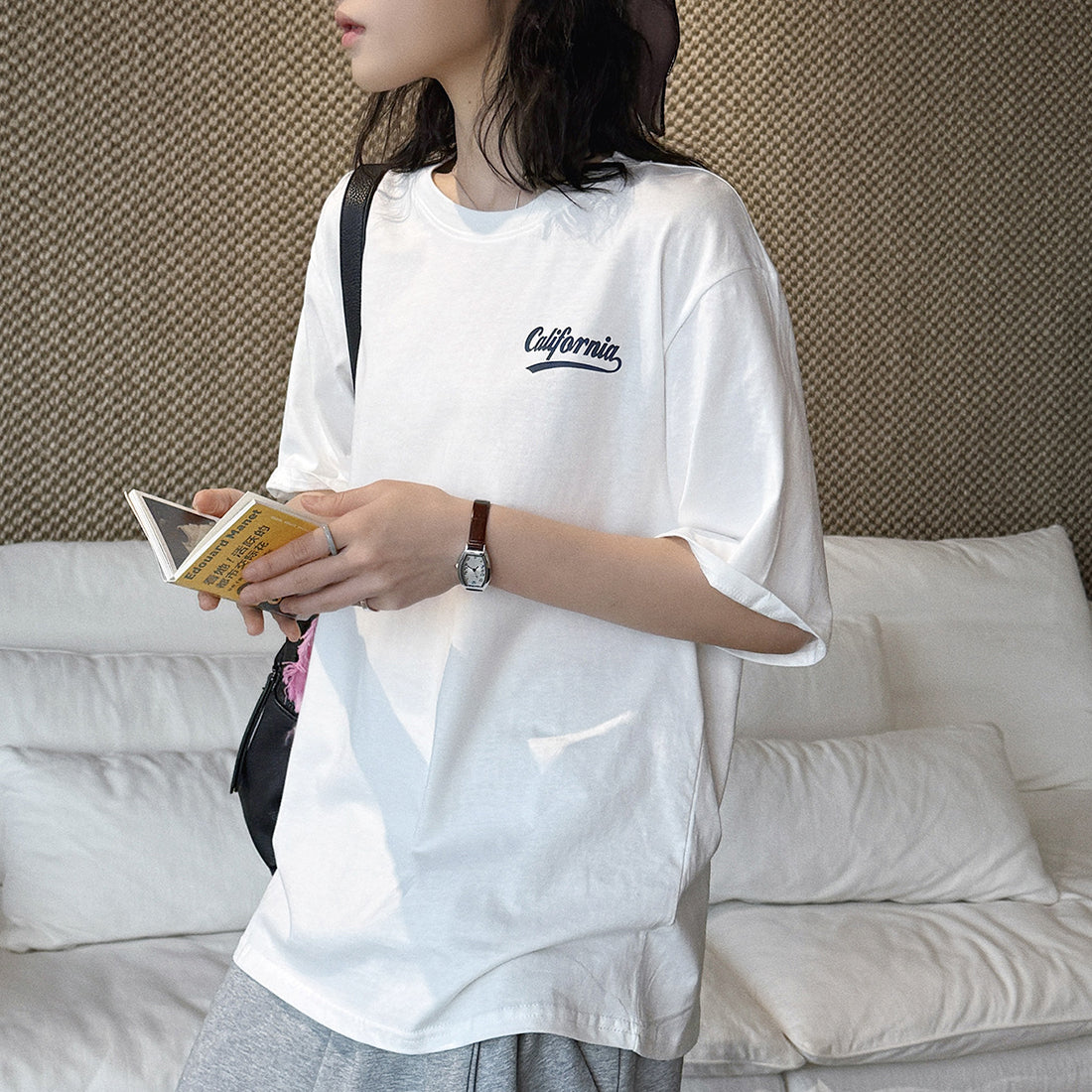 Women’s Oversized California Letter Print Cotton T-Shirt