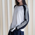 Retro contrasting striped loose T-shirt sunscreen top