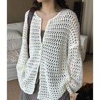 Large mesh hollow knitted cardigan loose top