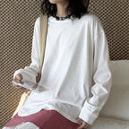loose fit long sleeve t shirt basic cotton blend crew neck casual top