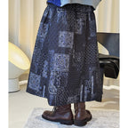 Retro Cashew Flower Splicing Elastic Waist Loose Skirt