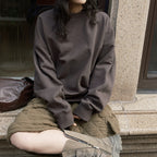 Round neck solid pullover loose long sleeved sweatshirt