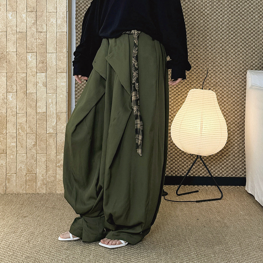 loose harem pants high waist lyocell wide leg pants draped casual baggy trousers