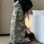Camo long skirt women high waist vintage A-line maxi skirt