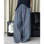 Color blocking plaid splicing casual elastic drawstring pants