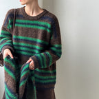 Loose retro contrasting striped sweater with shawl