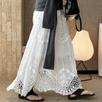 Boho lace embroidered maxi skirt with flowy silhouette and soft lining