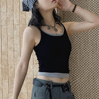 Layered slim fit tank top with stretch fabric and contrast trim
