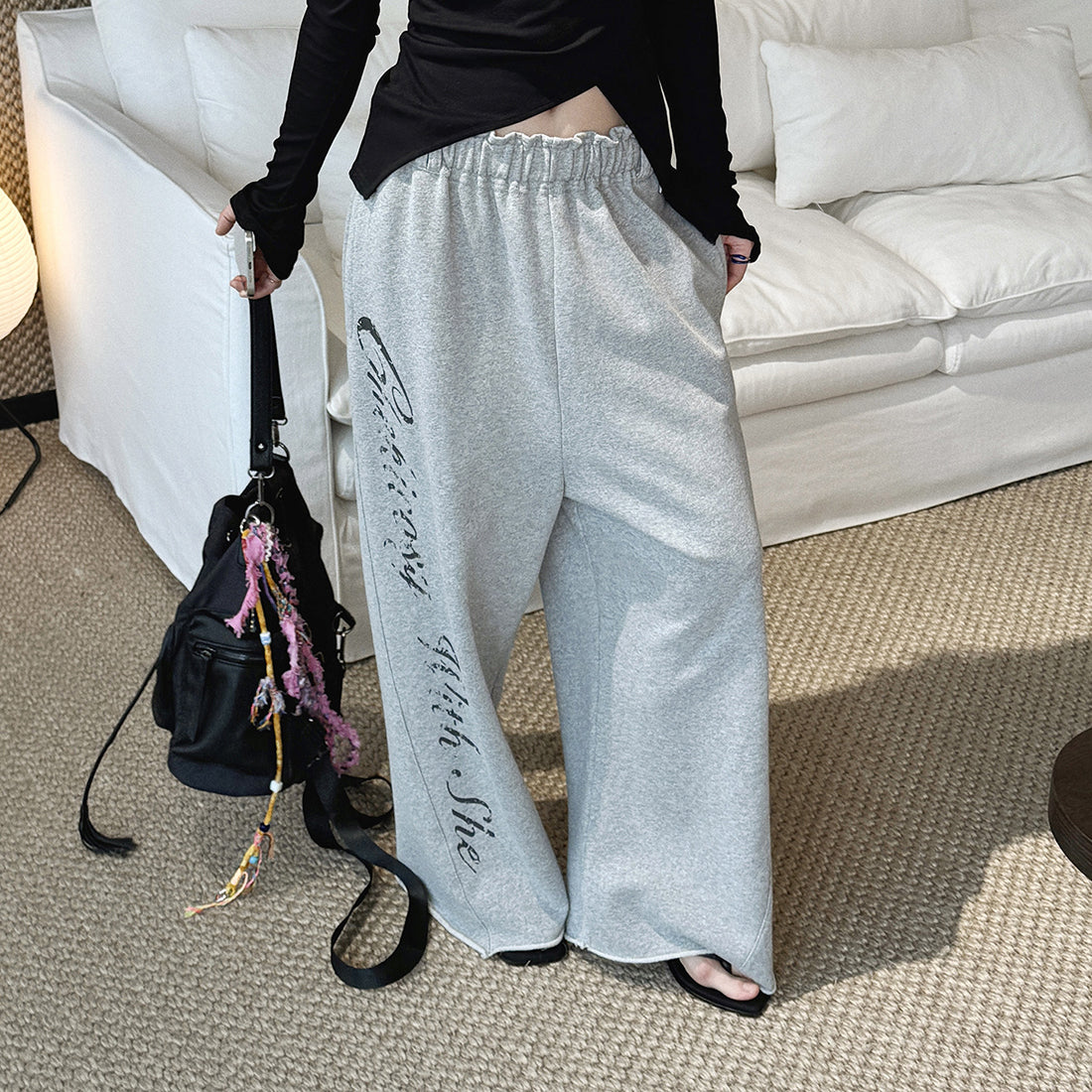 Women’s Oversized Wide Leg Sweatpants with Letter Print